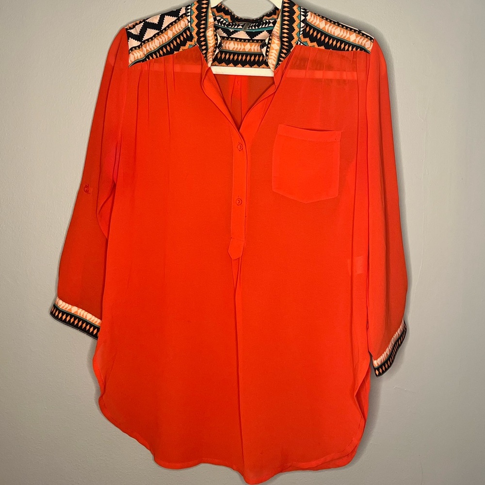 Southwest Orange Sheer Blouse